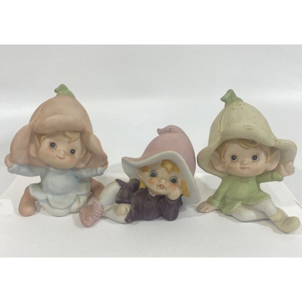 Vtg 70s Lot (3) Homco FigurinesGarden Flower Pixies Fairies Elves 5213 3515 5615